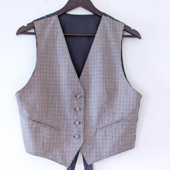 VINTAGE 90s Houndstooth Vest | Academia Clothing | Button Up Vest - Picture 8 of 10